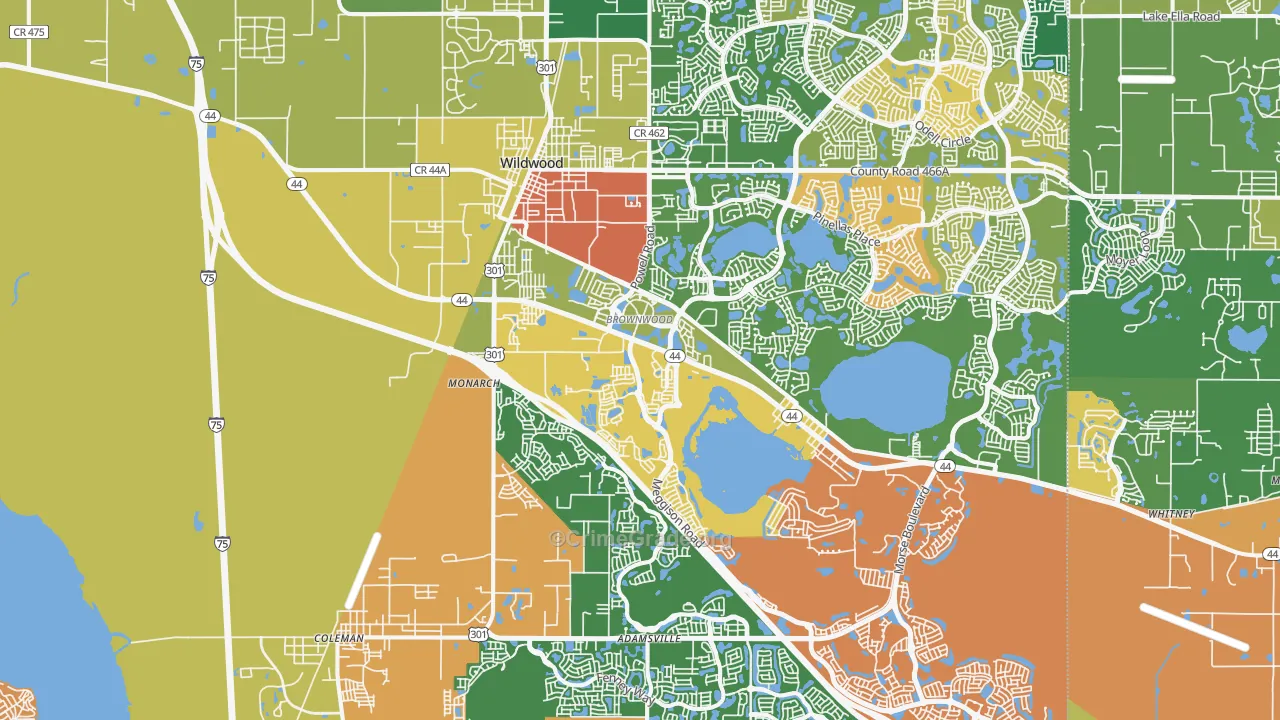 Wildwood, FL Map of Burglary Rates