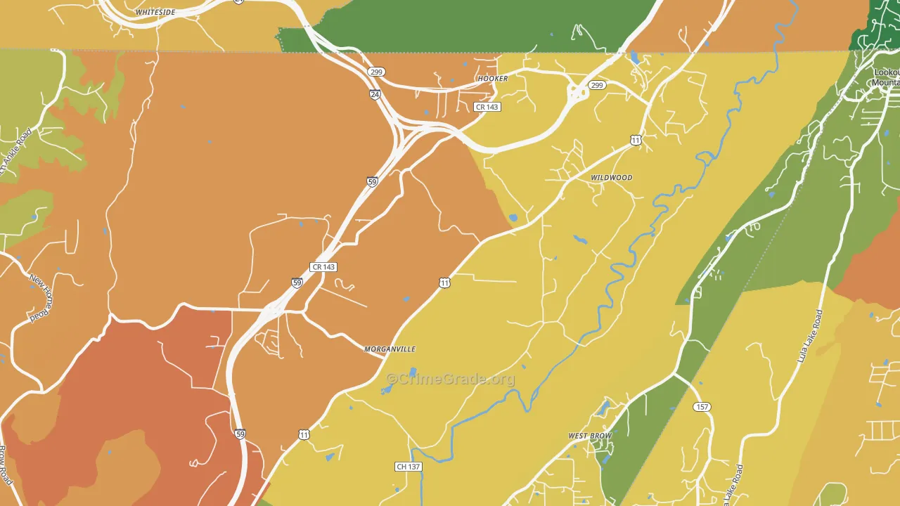 Wildwood, GA Map of Burglary Rates