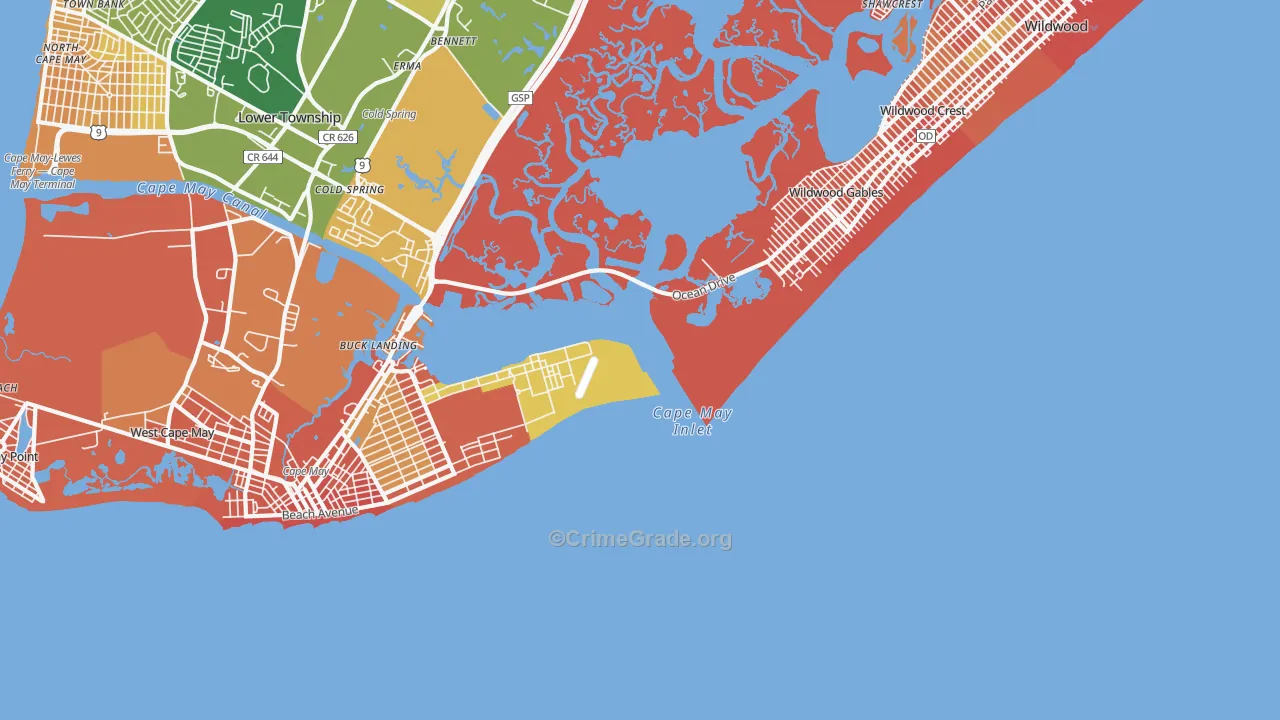 Wildwood Gables, NJ Map of Burglary Rates