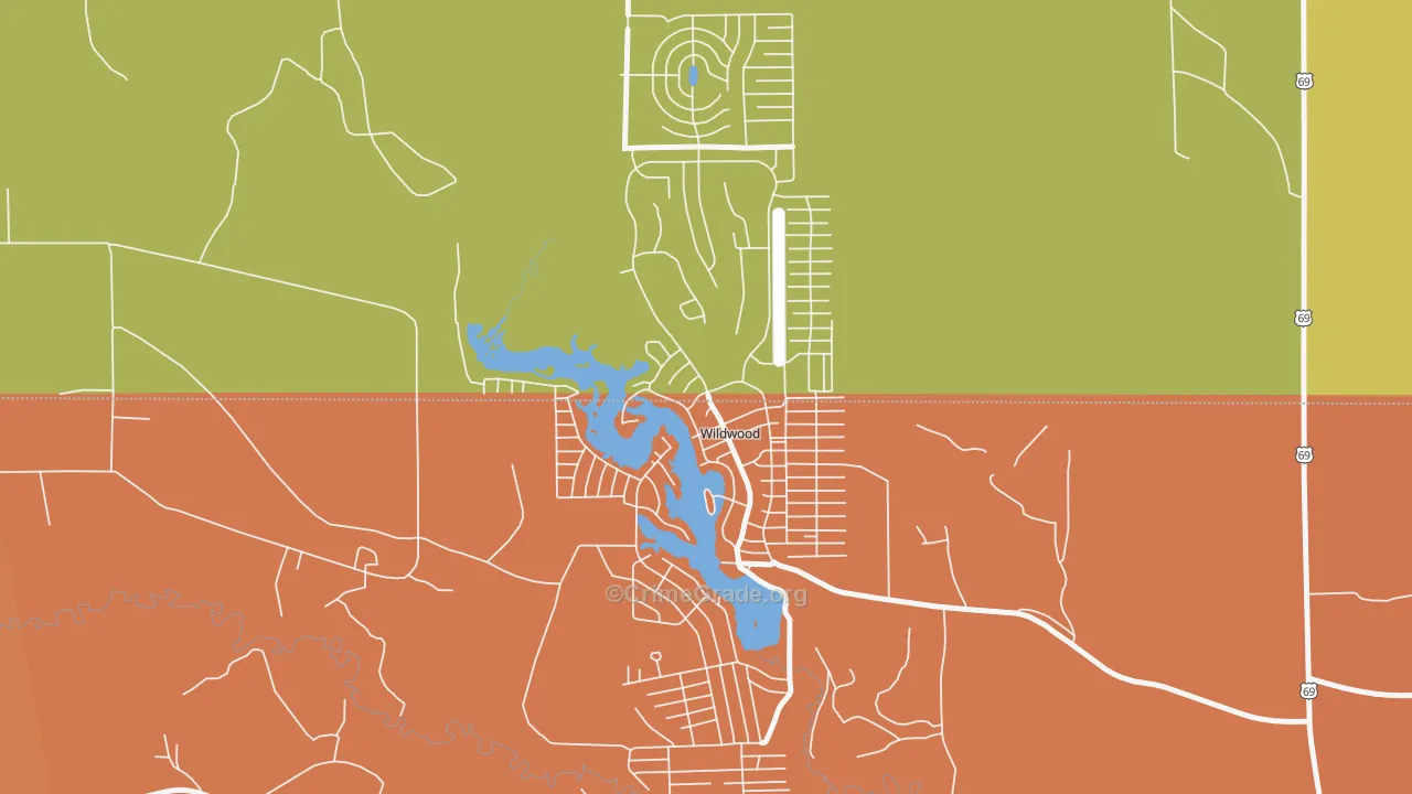 Wildwood, TX Map of Burglary Rates