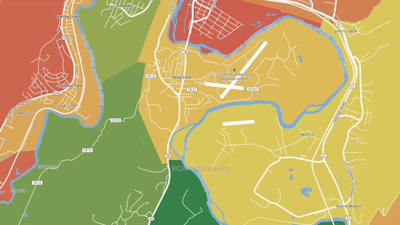 Wiley Ford, WV Map of Burglary Rates