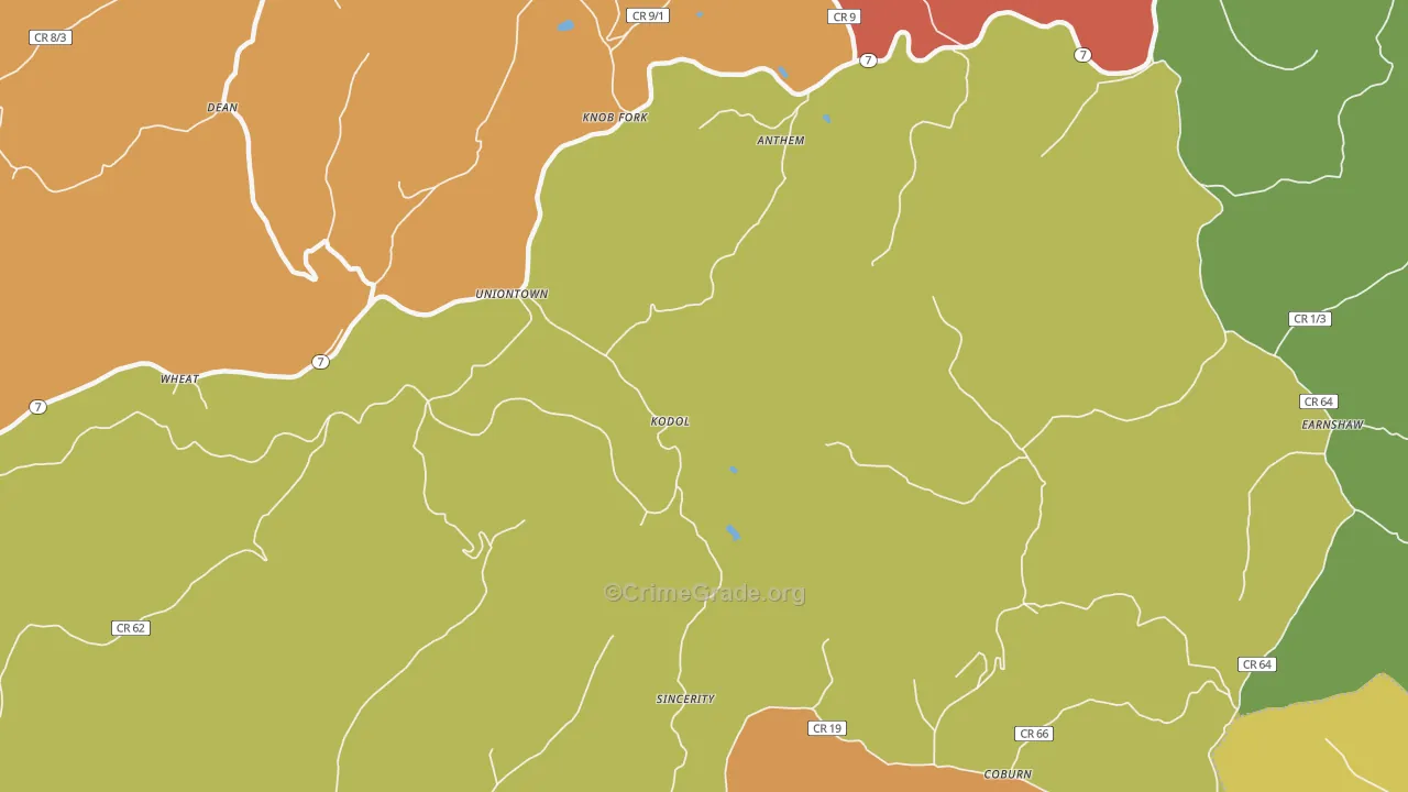 Wileyville, WV Map of Burglary Rates