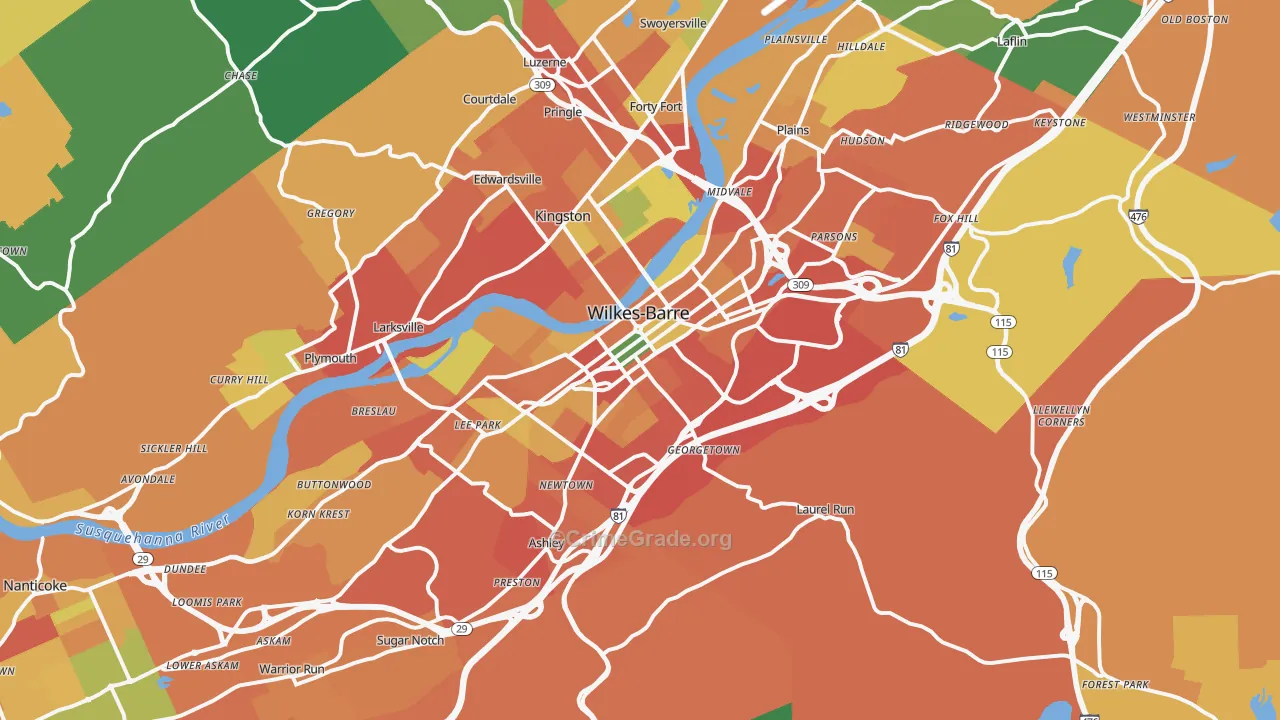 Wilkes-Barre, PA Map of Burglary Rates