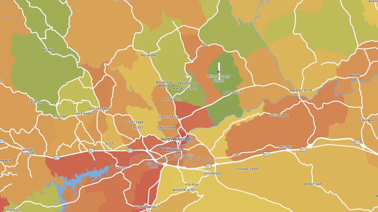 Wilkes County, NC Map of Burglary Rates