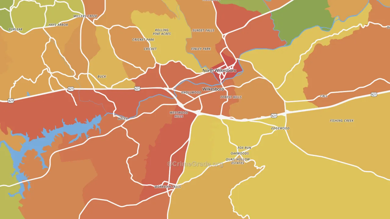 Wilkesboro, NC Map of Burglary Rates