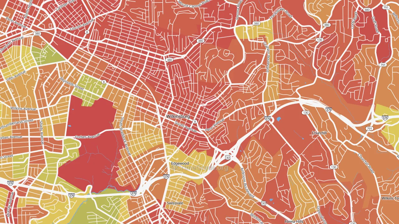 Wilkinsburg, PA Map of Burglary Rates