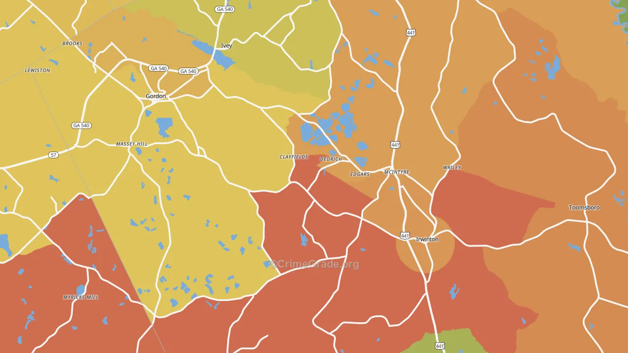 Wilkinson County, GA Map of Burglary Rates