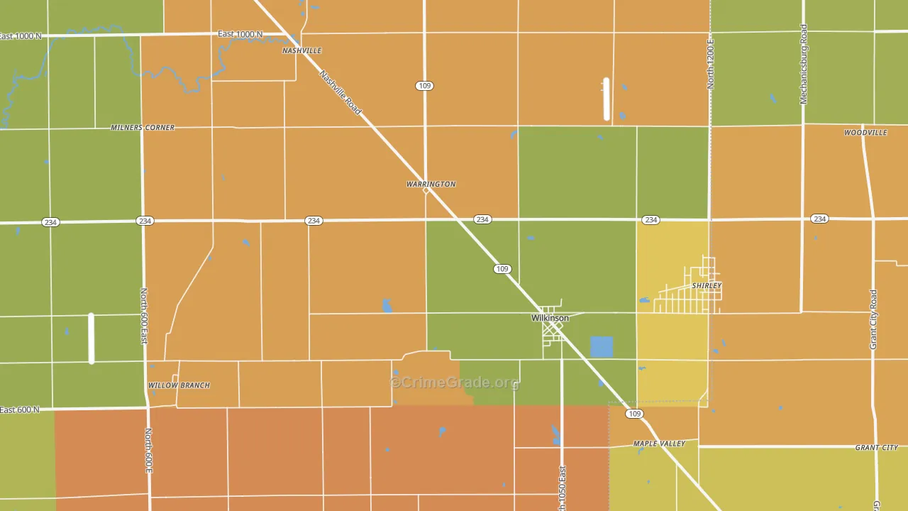 Wilkinson, IN Map of Burglary Rates