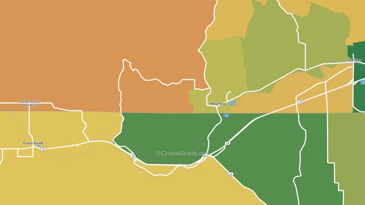 Willamina, OR Map of Burglary Rates