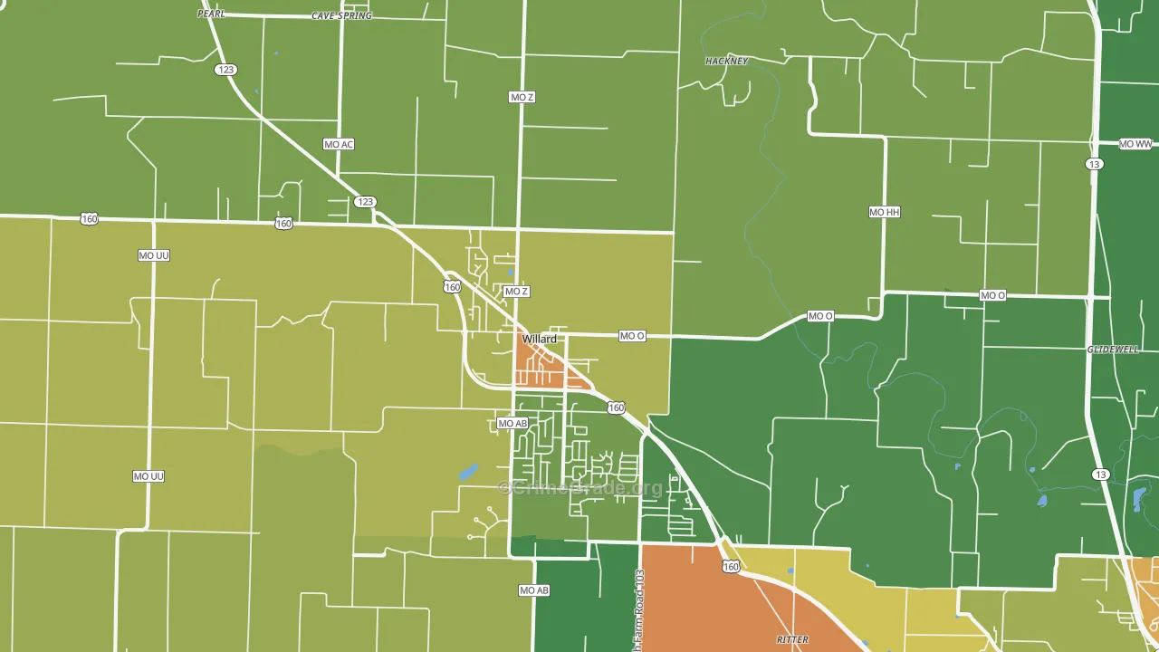 Willard, MO Map of Burglary Rates