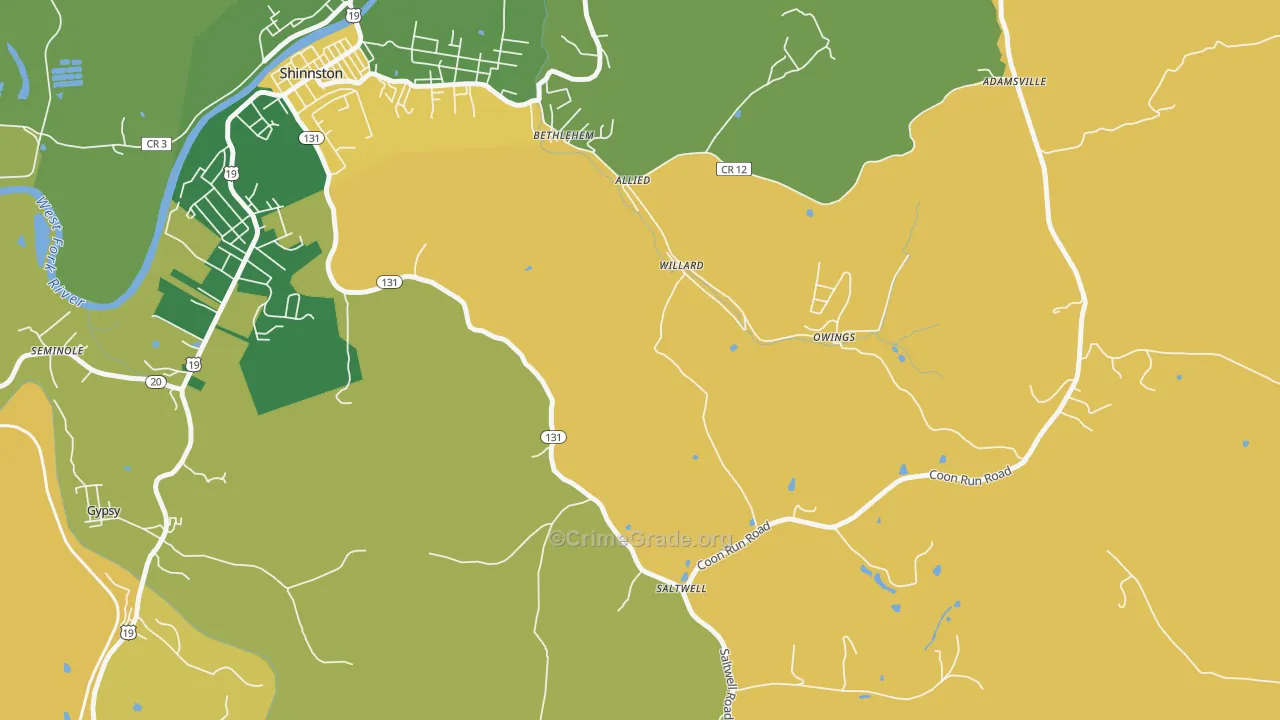 Willard, WV Map of Burglary Rates