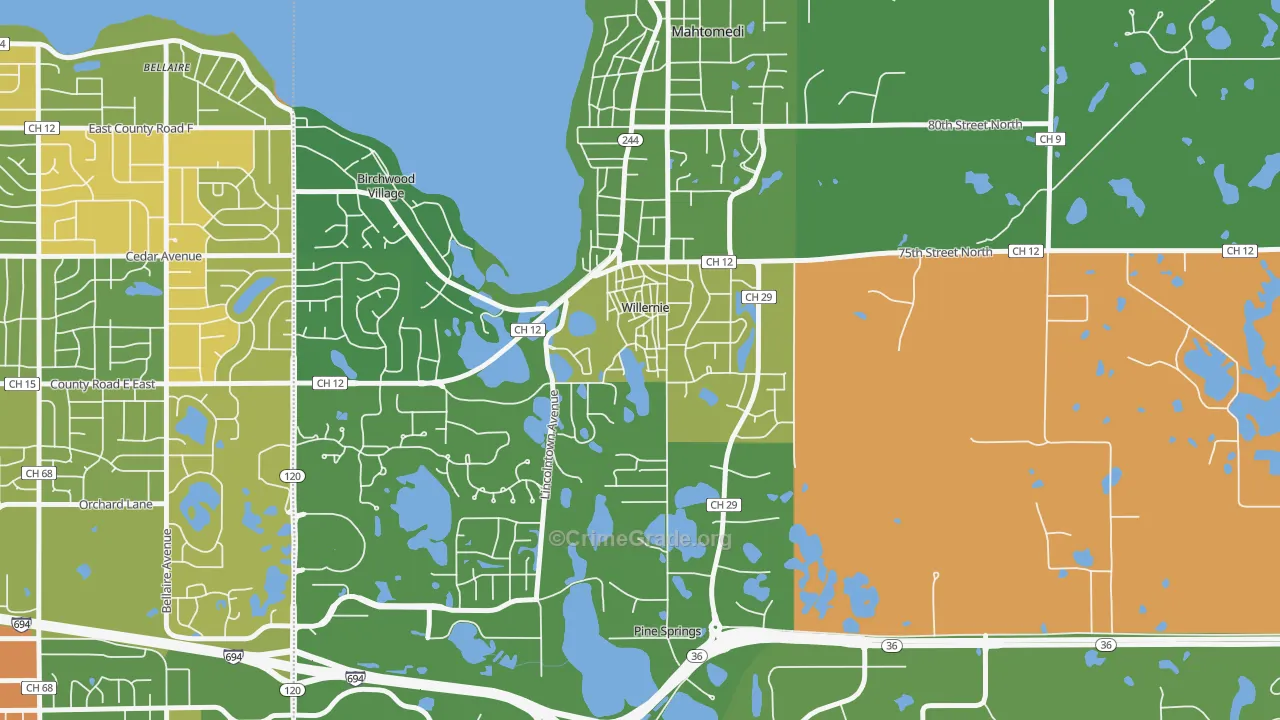 Willernie, MN Map of Burglary Rates