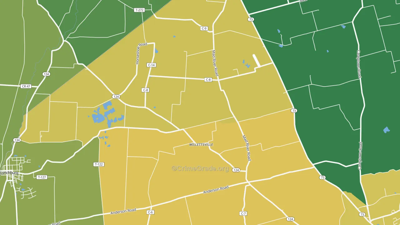 Willettsville, OH Map of Burglary Rates