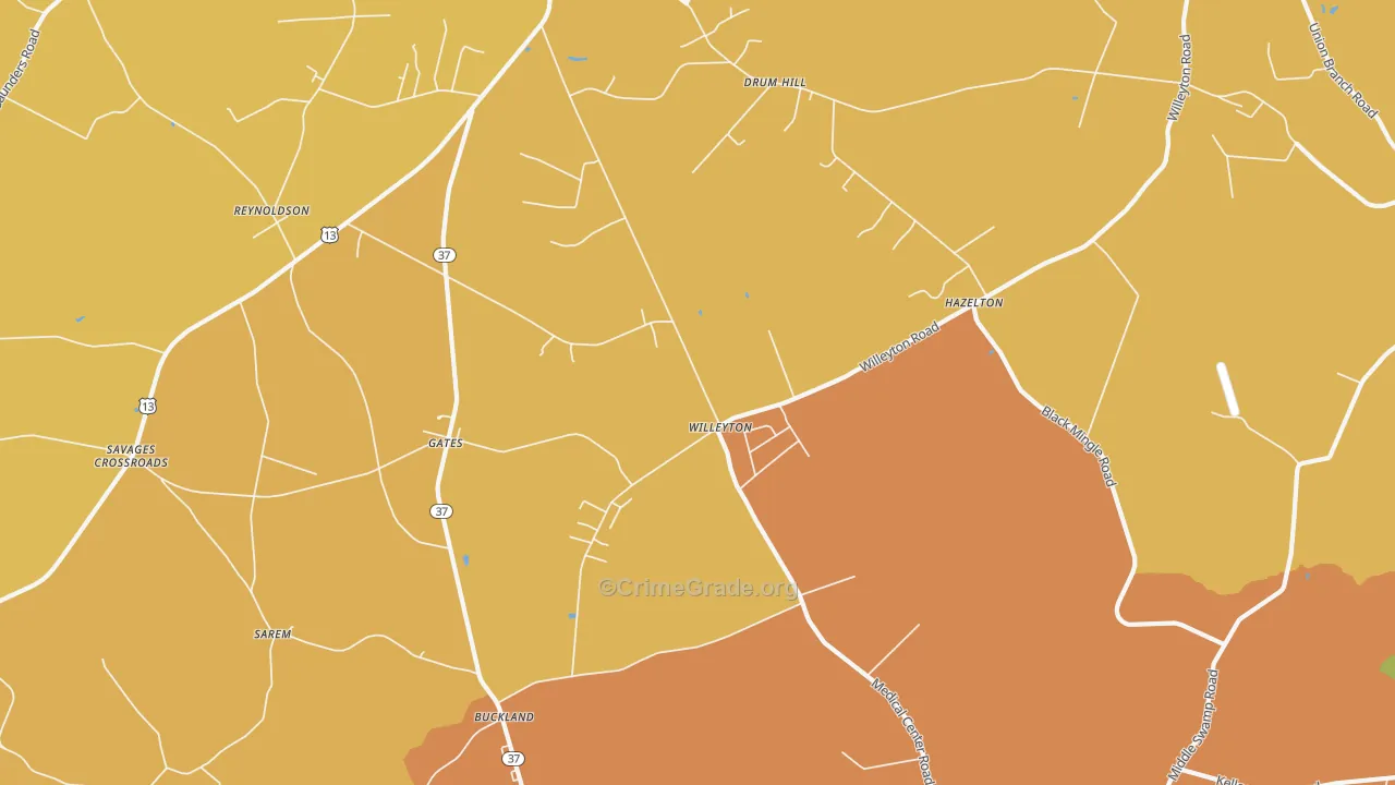 Willeyton, NC Map of Burglary Rates