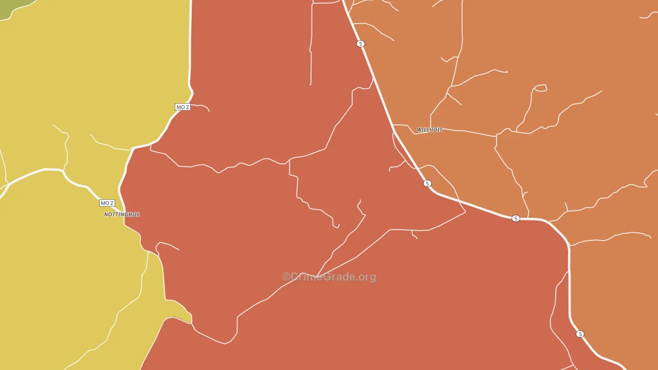 Willhoit, MO Map of Burglary Rates