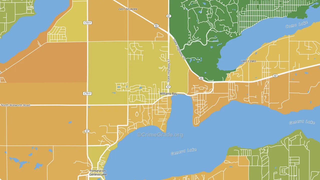 Williams Bay, WI Map of Burglary Rates
