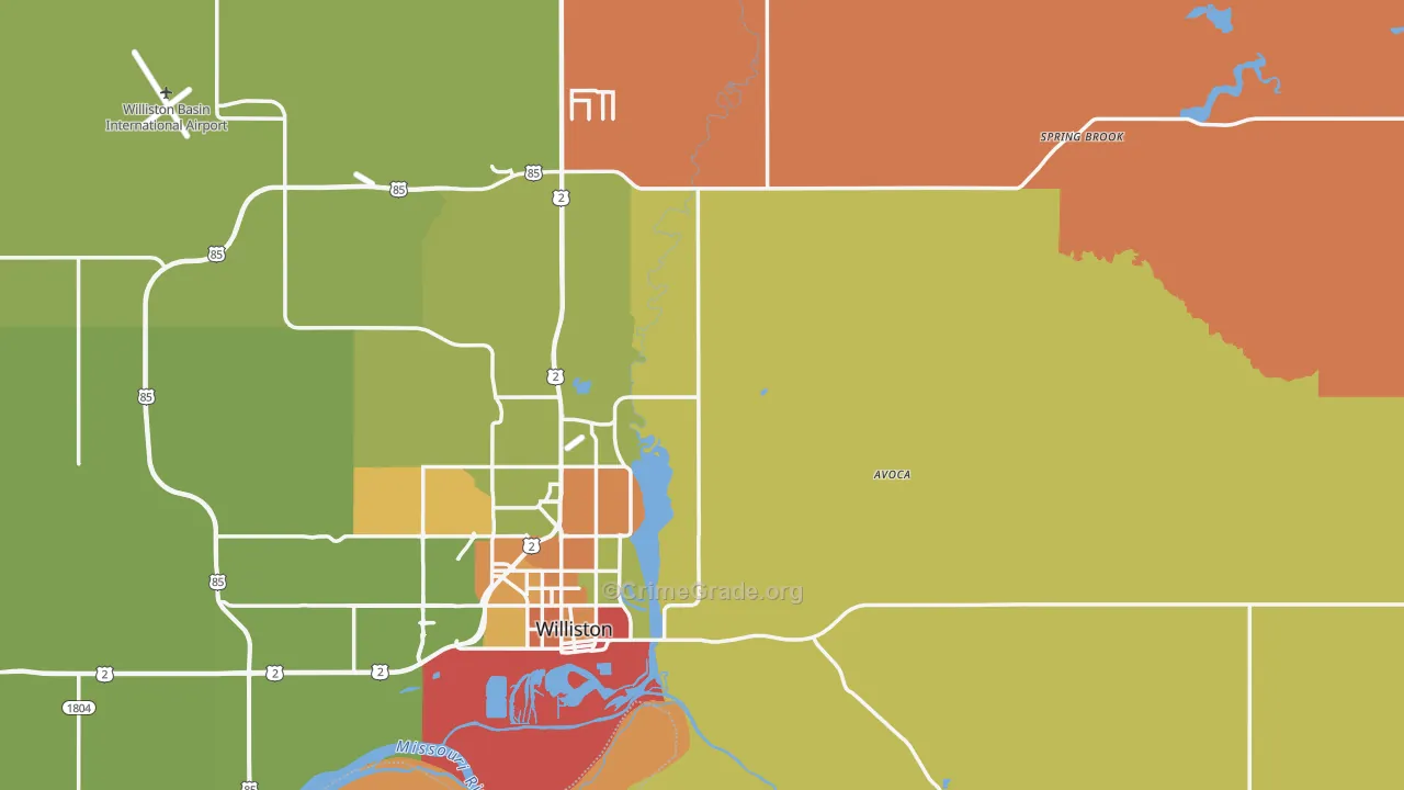 Williams County, ND Map of Burglary Rates