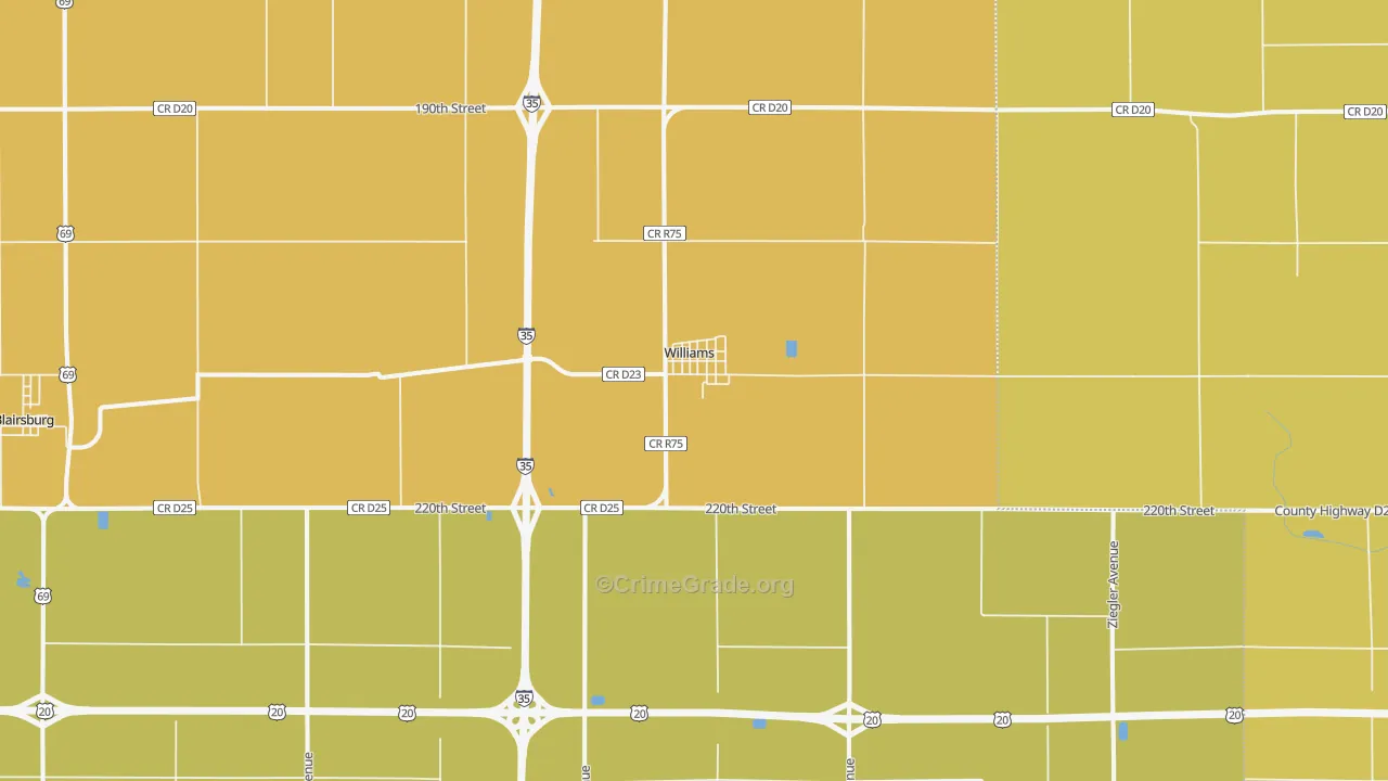 Williams, IA Map of Burglary Rates