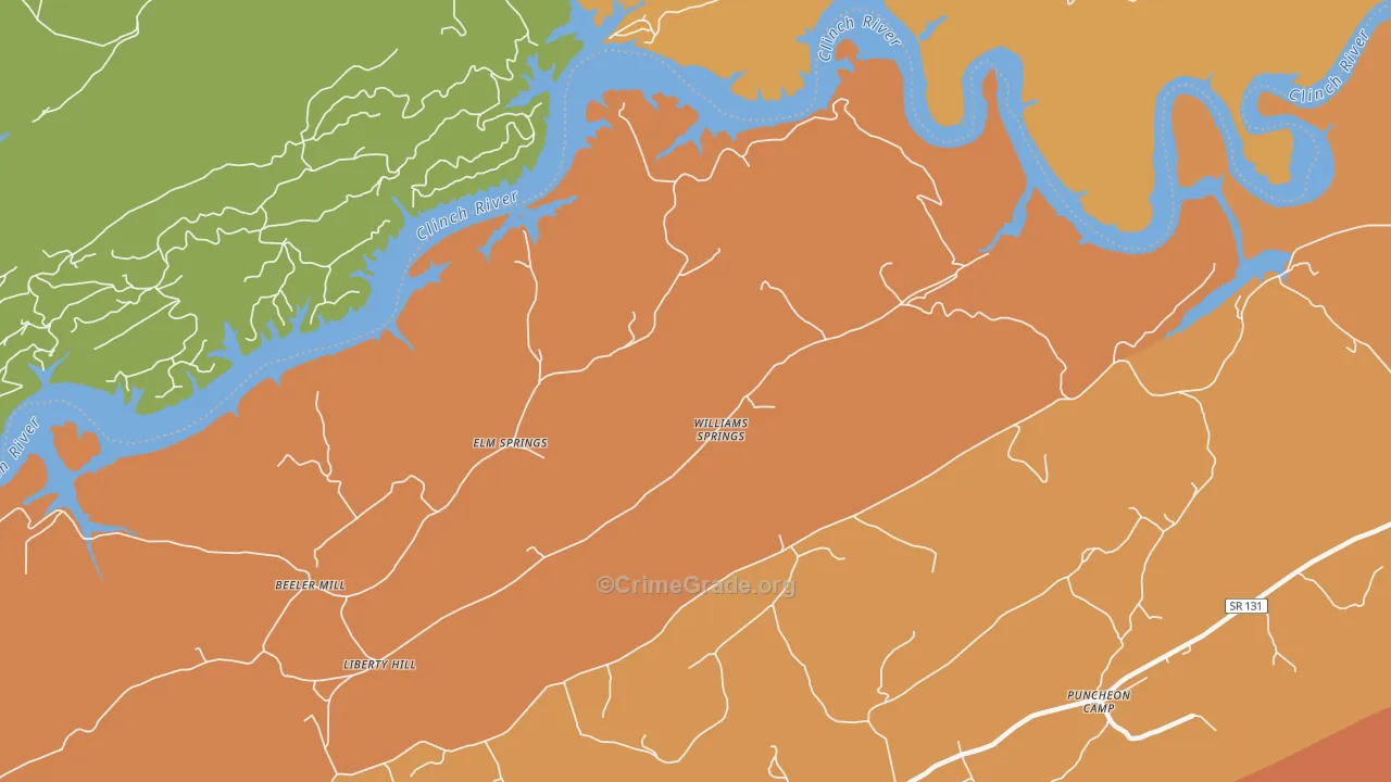 Williams Springs, TN Map of Burglary Rates