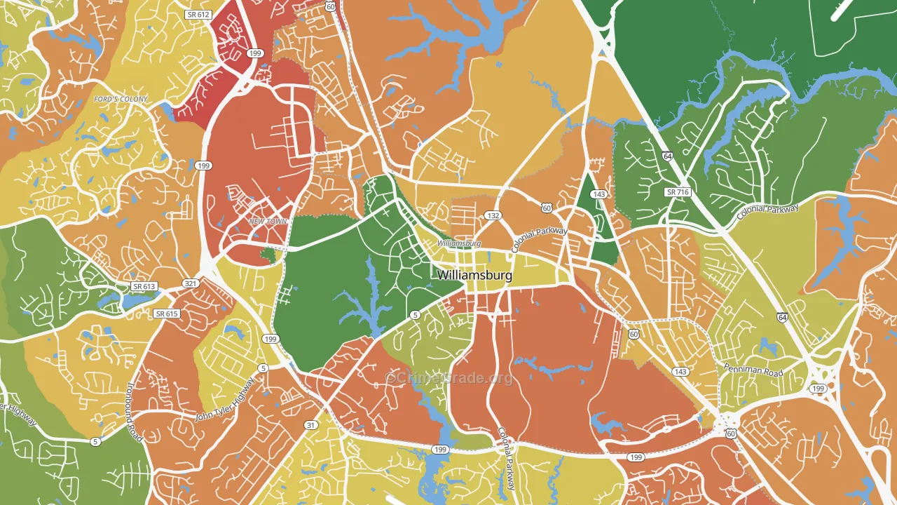 Williamsburg City, VA Map of Burglary Rates