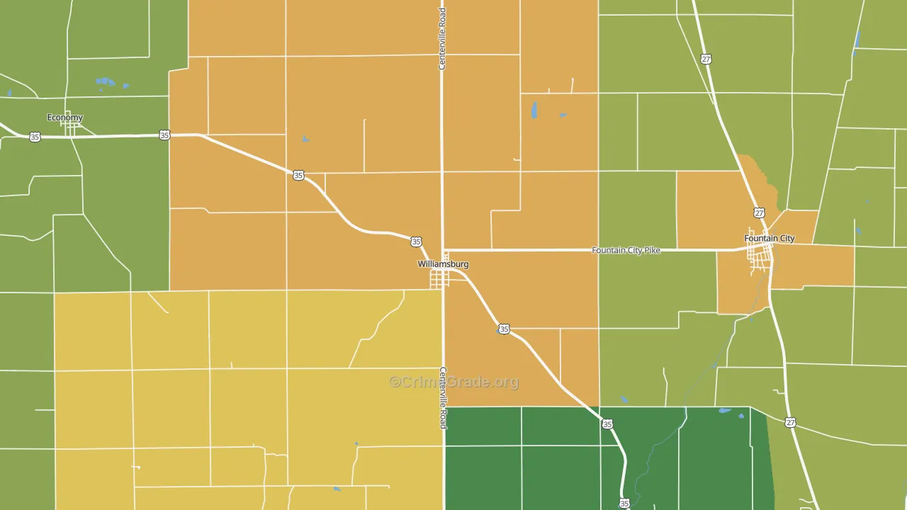 Williamsburg, IN Map of Burglary Rates