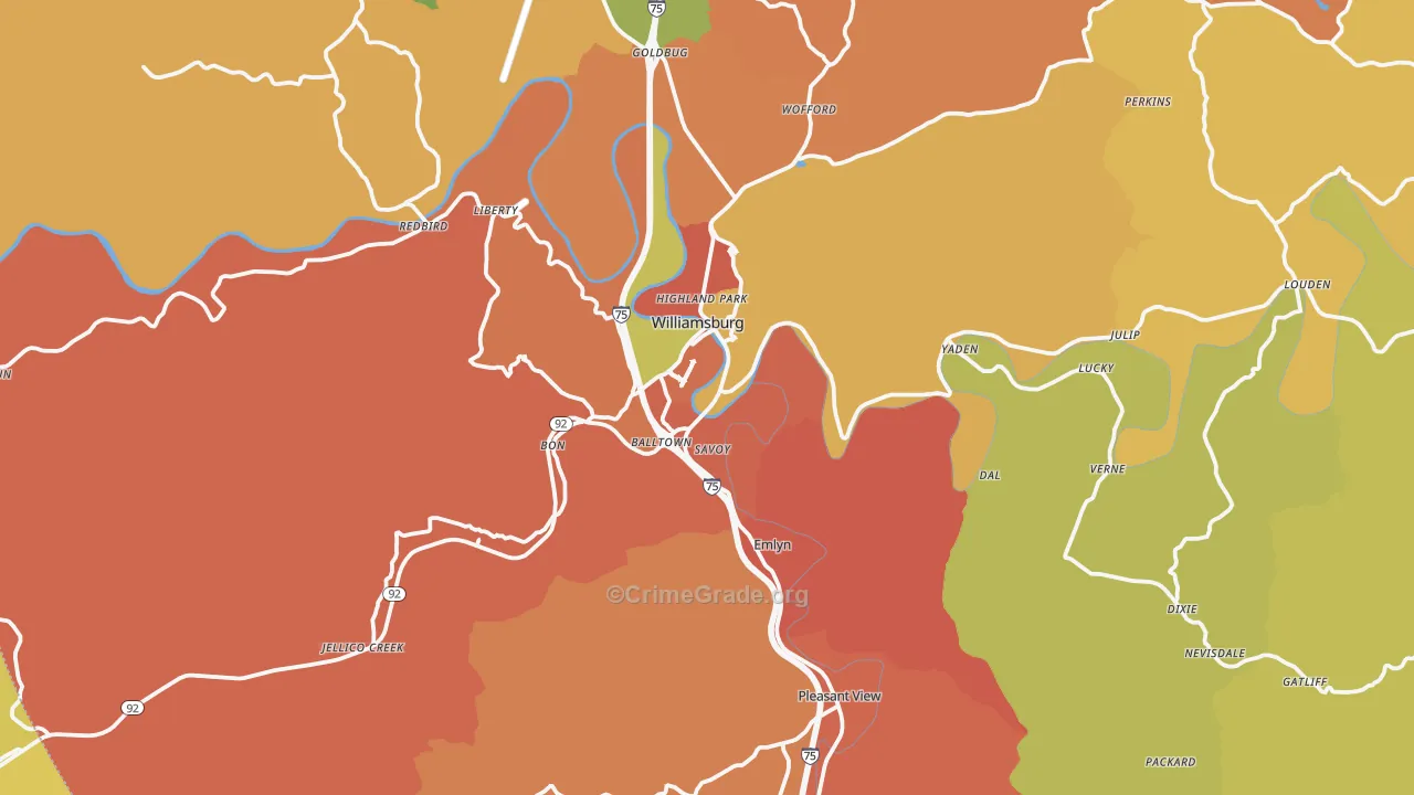 Williamsburg, KY Map of Burglary Rates