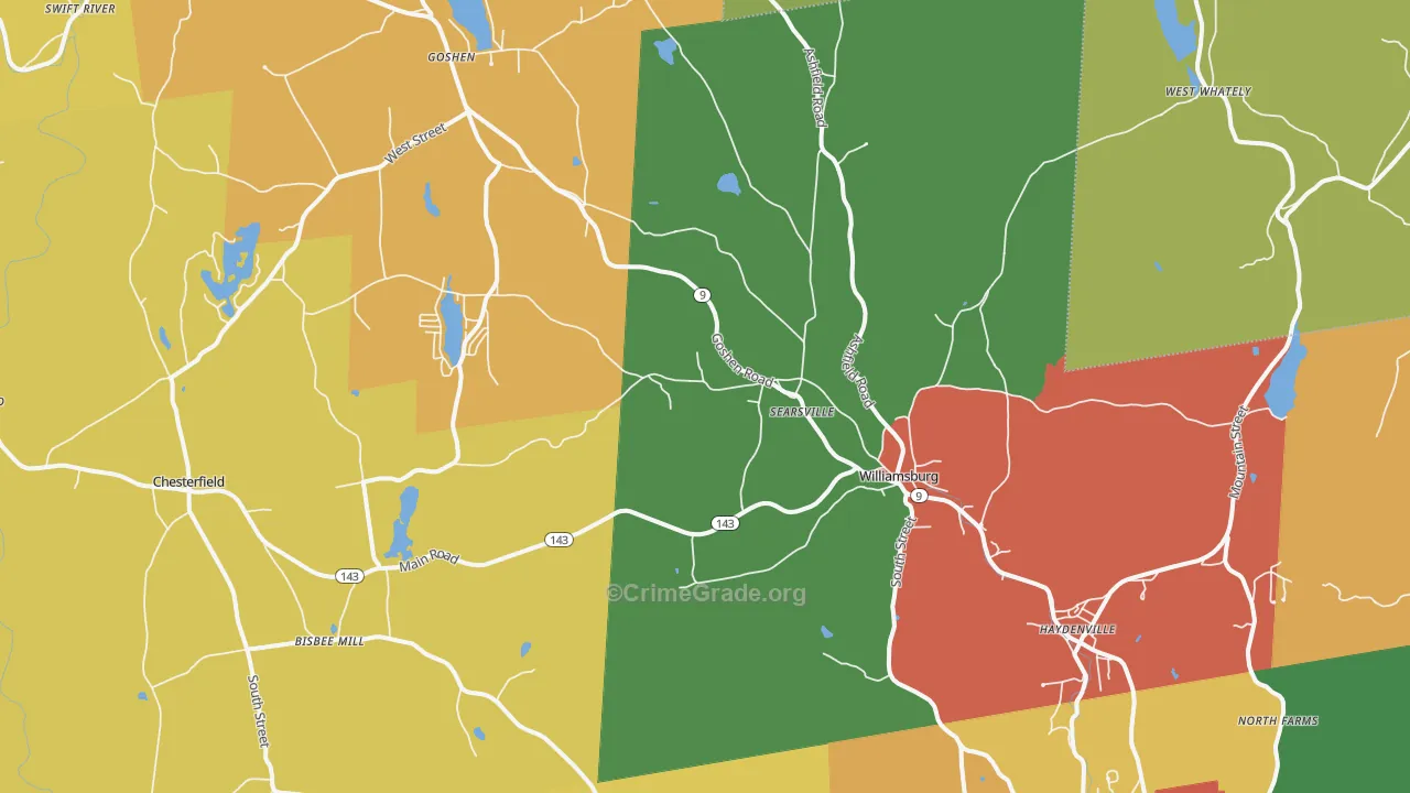 Williamsburg, MA Map of Burglary Rates