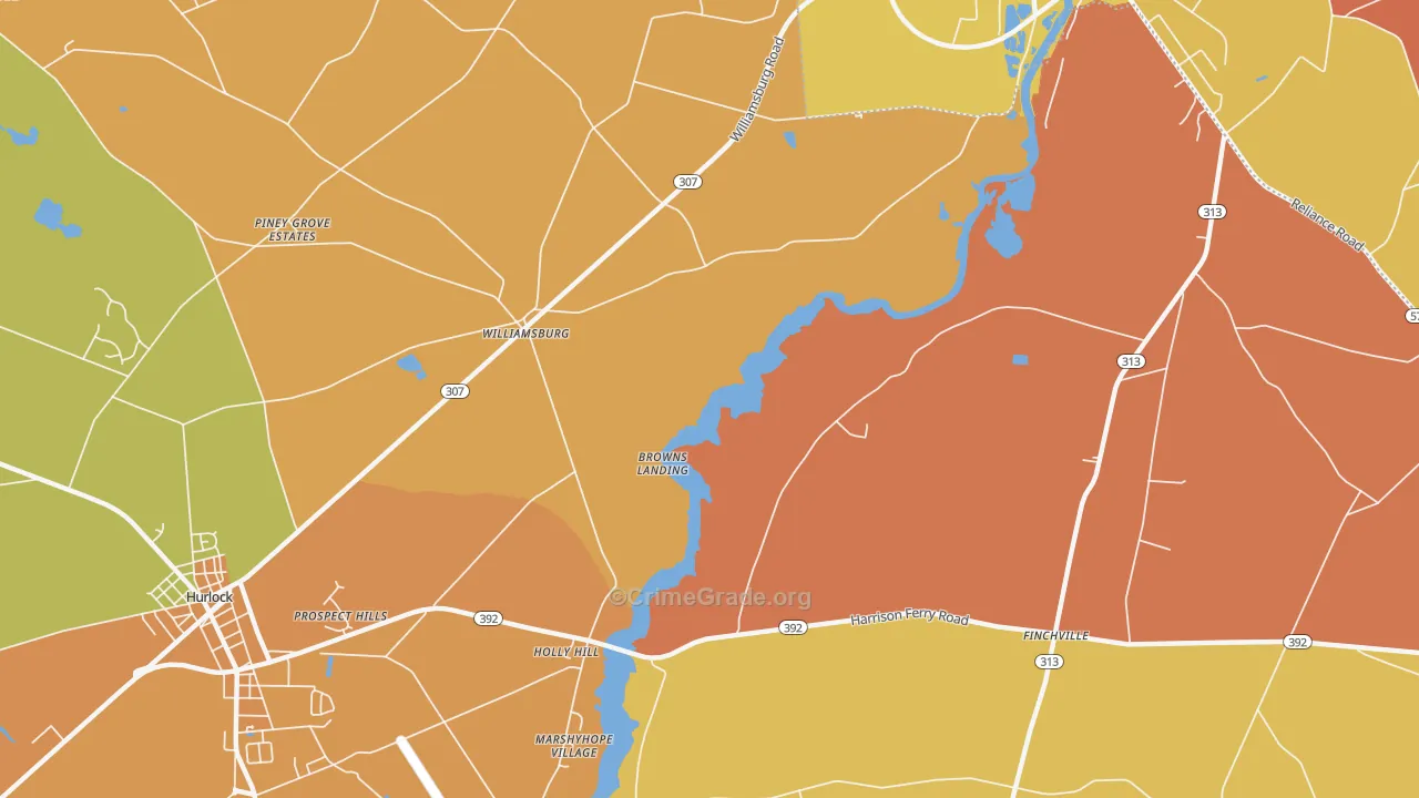 Williamsburg, MD Map of Burglary Rates