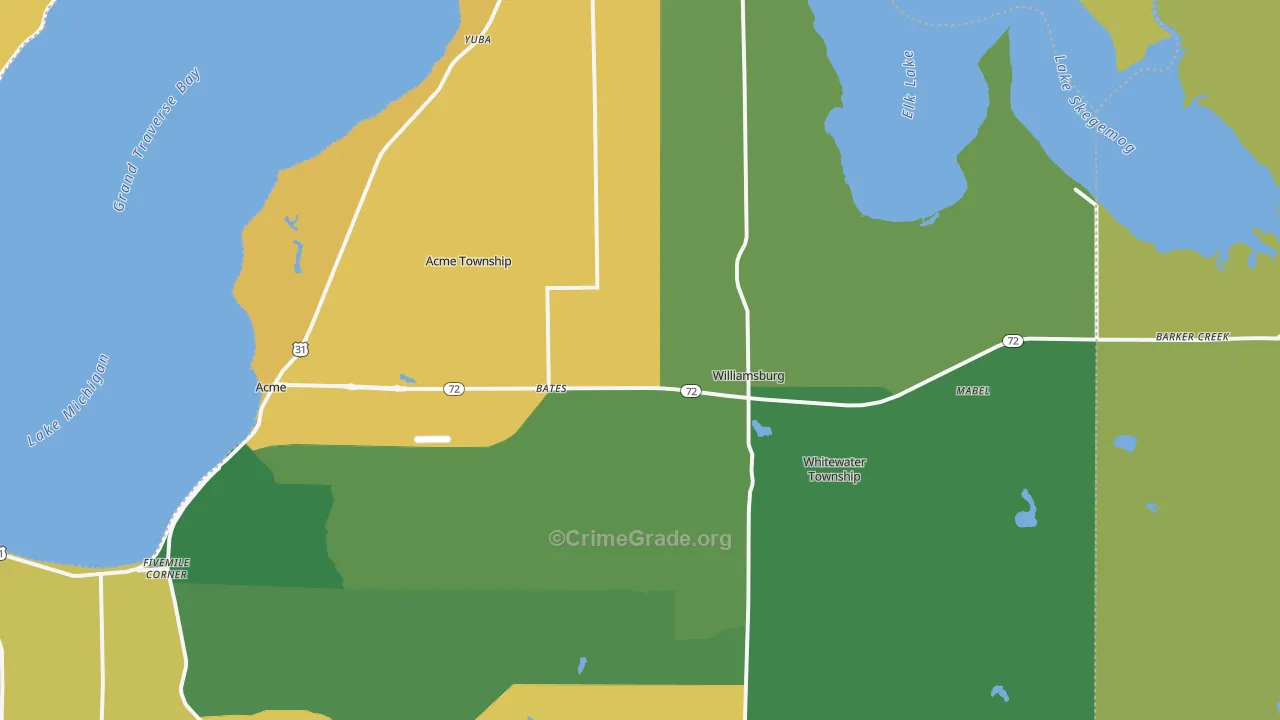 Williamsburg, MI Map of Burglary Rates