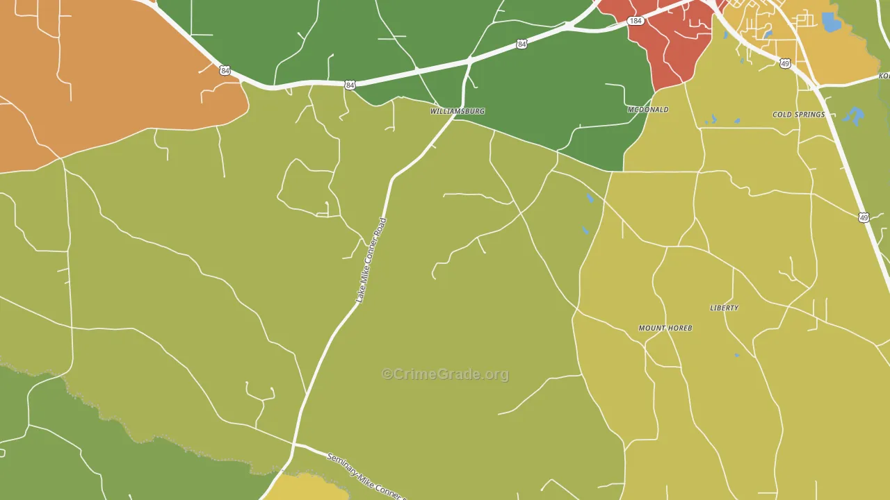 Williamsburg, MS Map of Burglary Rates