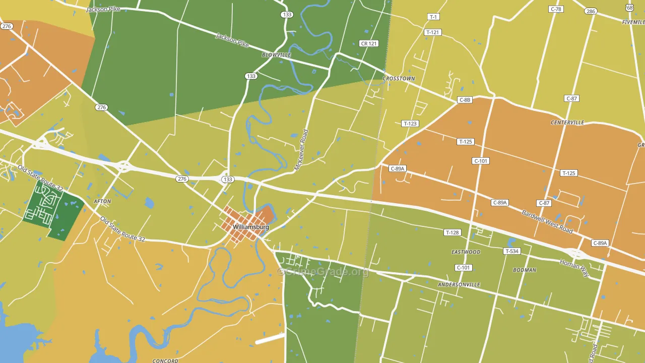 Williamsburg, OH Map of Burglary Rates
