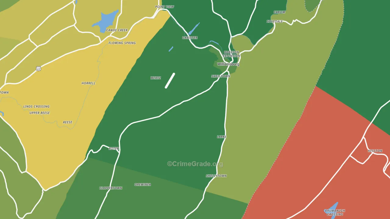 Williamsburg, PA Map of Burglary Rates