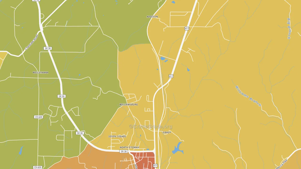Williamsburg, TN Map of Burglary Rates