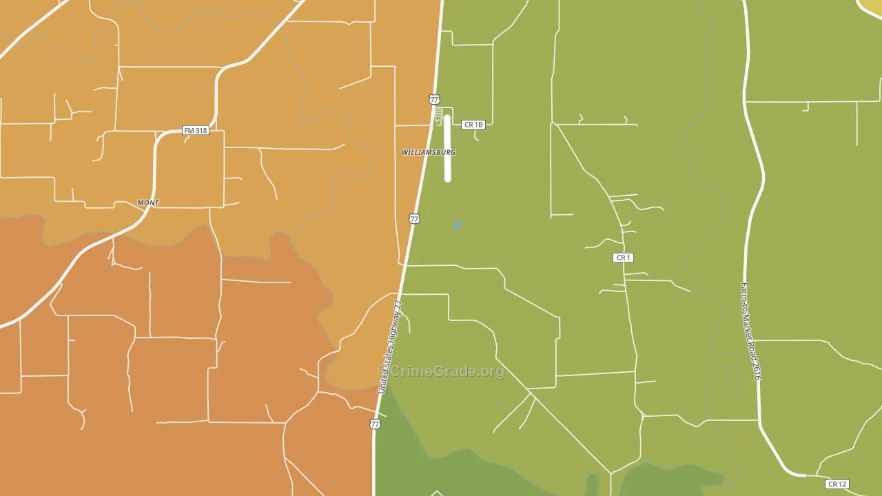 Williamsburg, TX Map of Burglary Rates