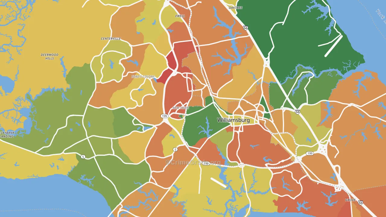 Williamsburg, VA Map of Burglary Rates