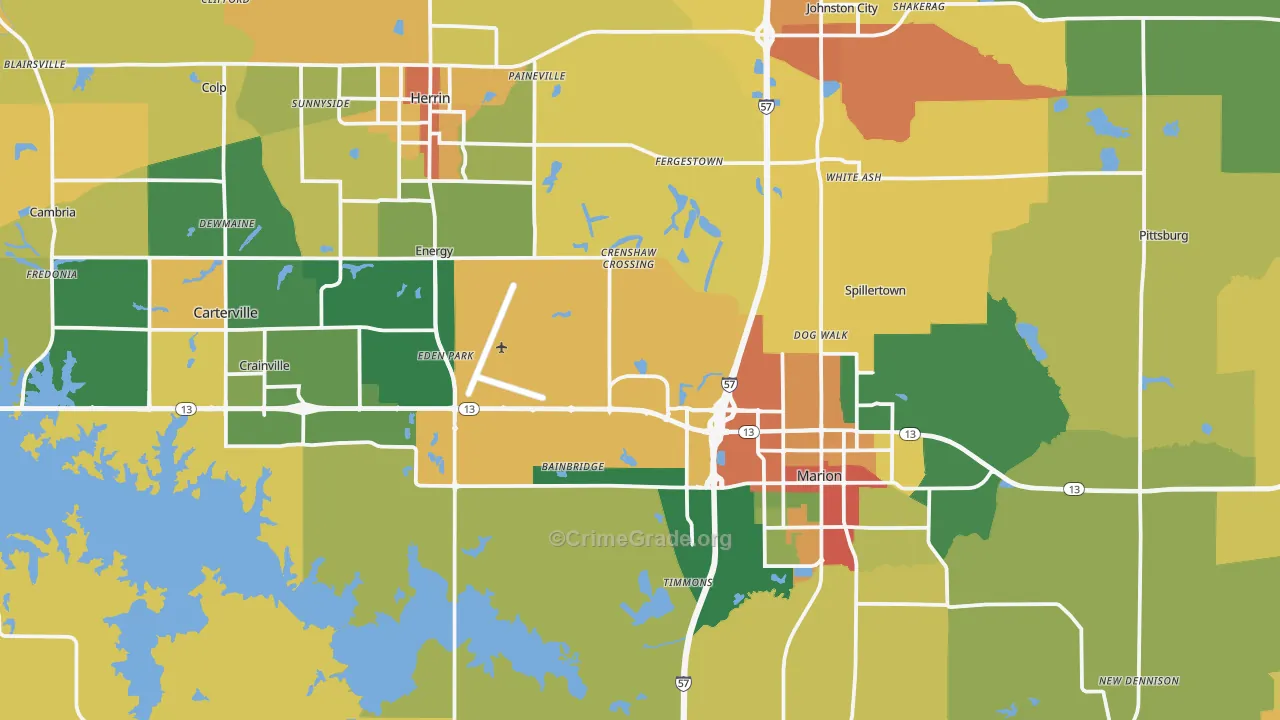Williamson County, IL Map of Burglary Rates