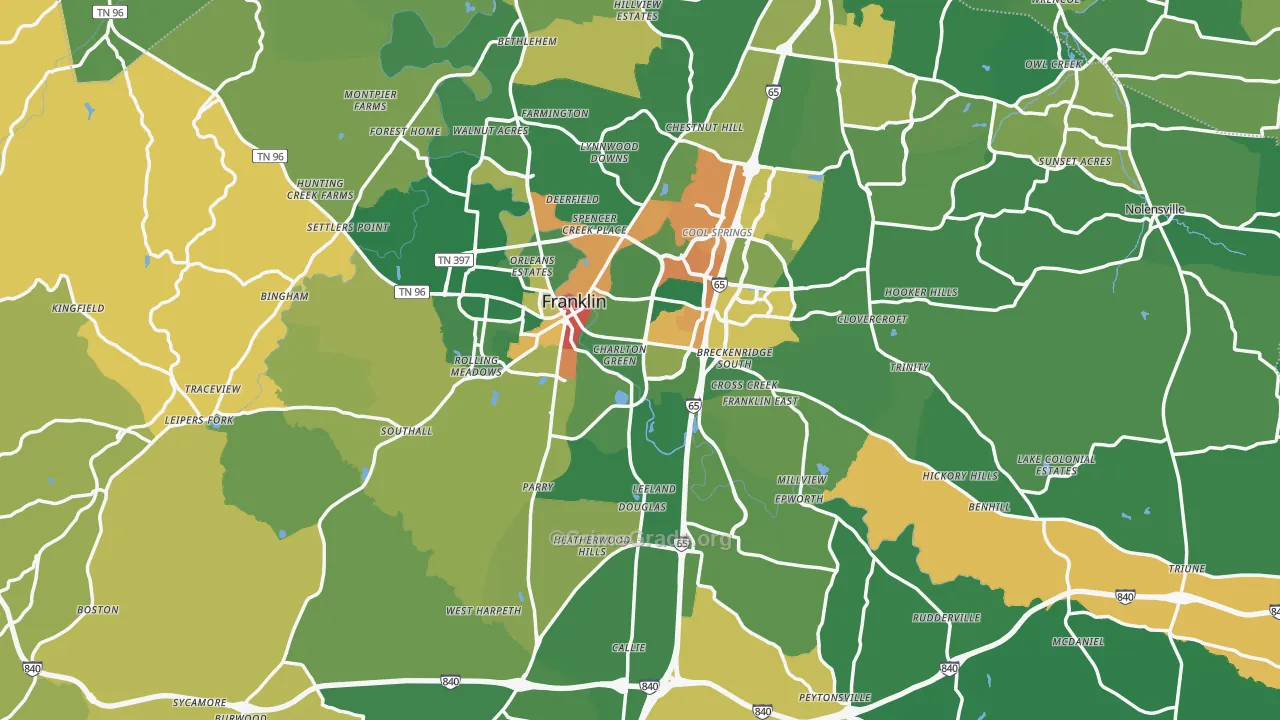 Williamson County, TN Map of Burglary Rates