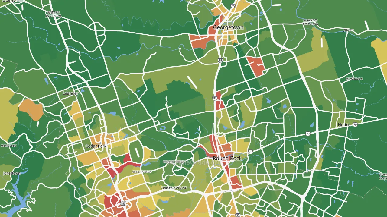 Williamson County, TX Map of Burglary Rates