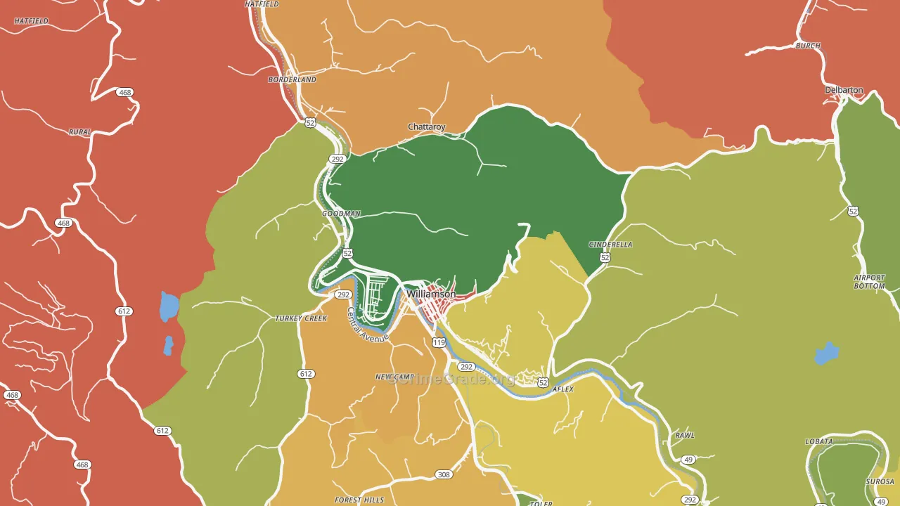 Williamson, WV Map of Burglary Rates
