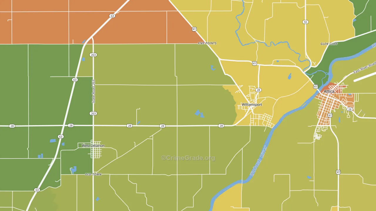 Williamsport, IN Map of Burglary Rates