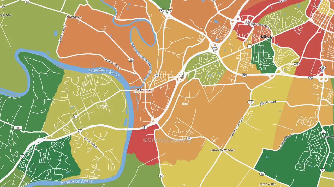 Williamsport, MD Map of Burglary Rates
