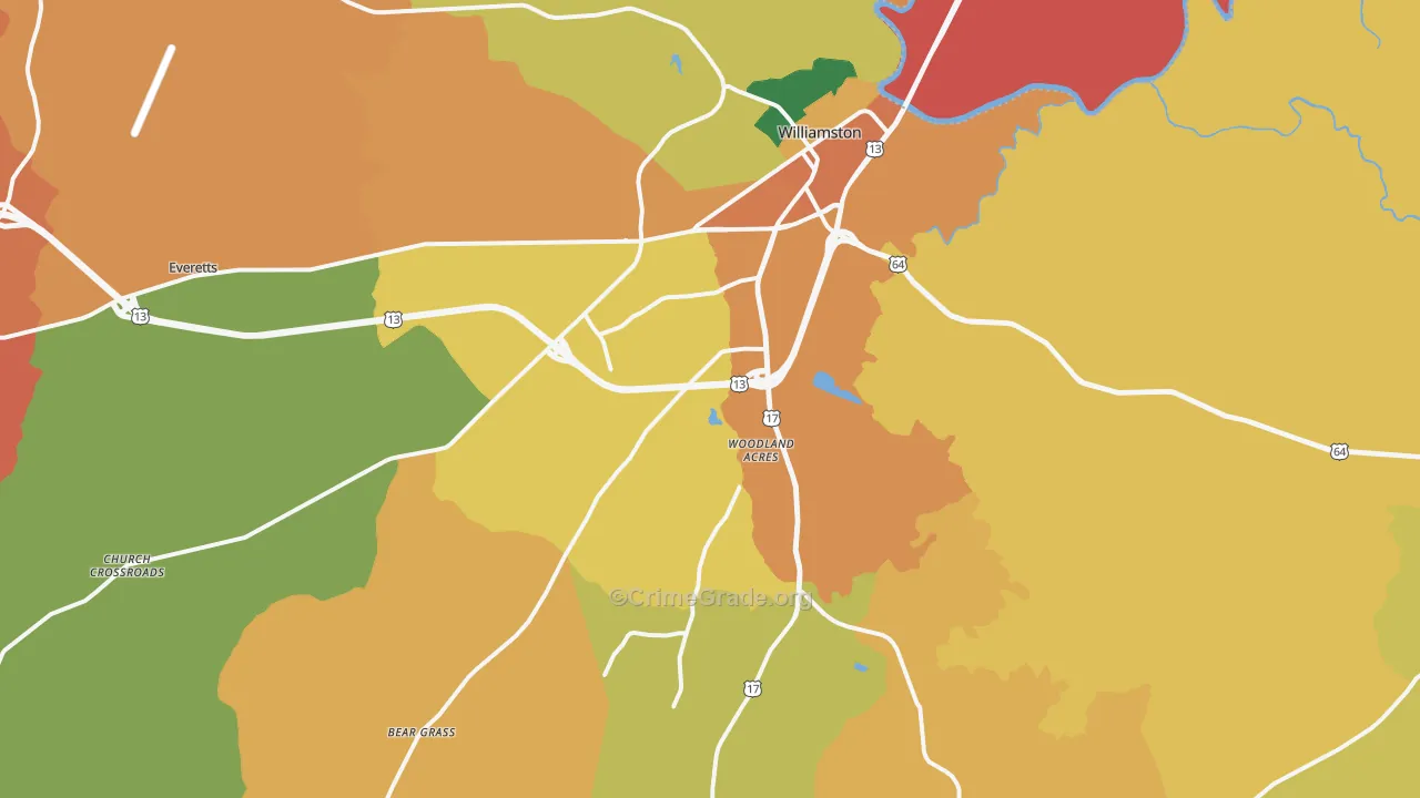 Williamston, NC Map of Burglary Rates
