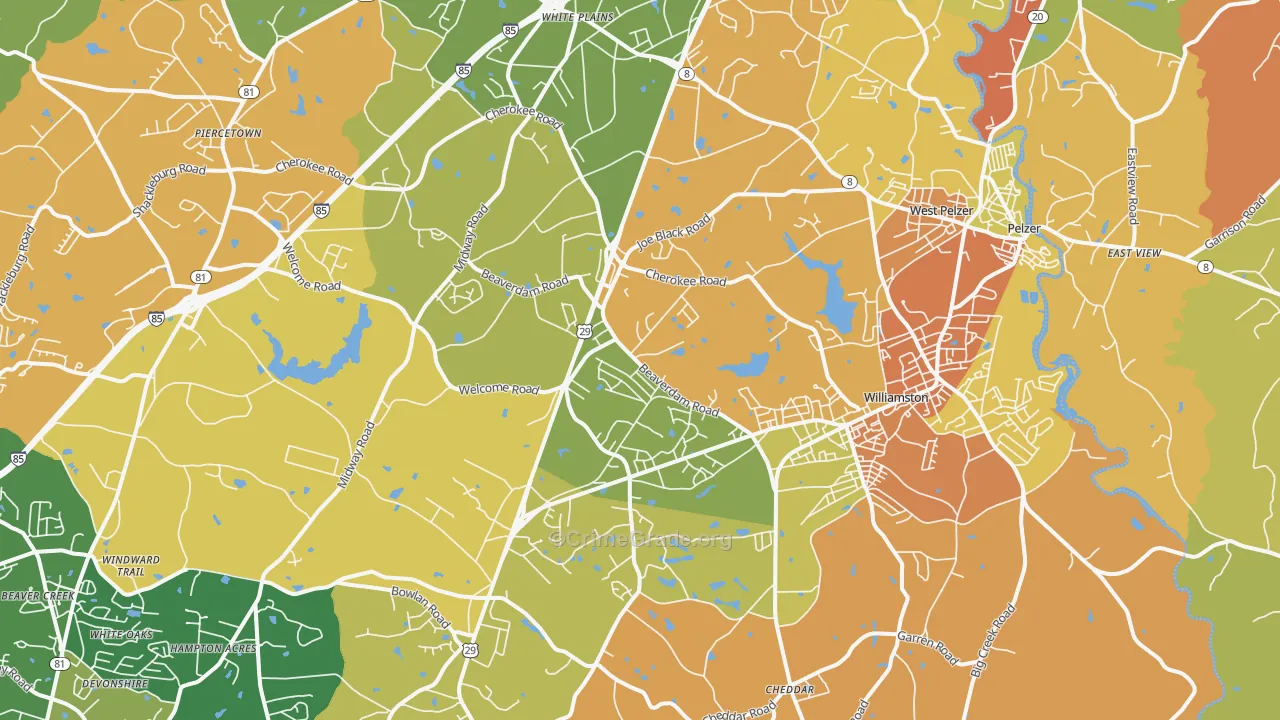 Williamston, SC Map of Burglary Rates