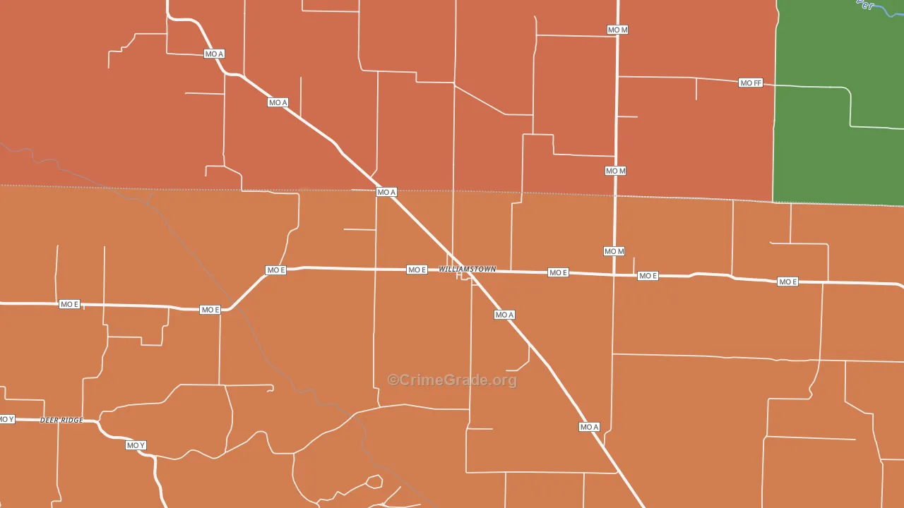 Williamstown, MO Map of Burglary Rates