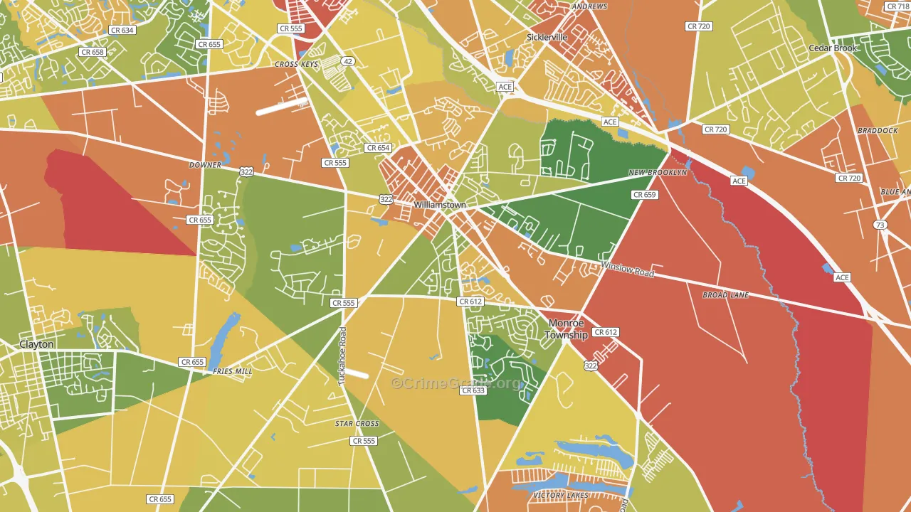 Williamstown, NJ Map of Burglary Rates