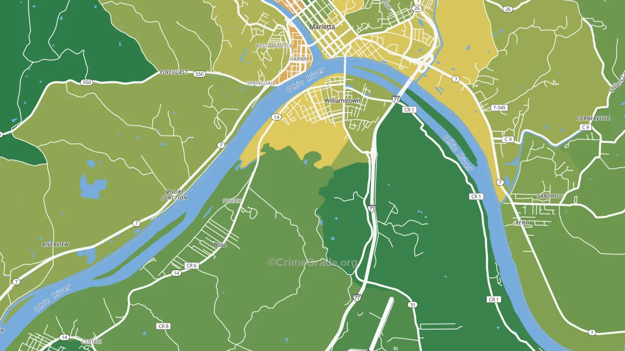 Williamstown, WV Map of Burglary Rates