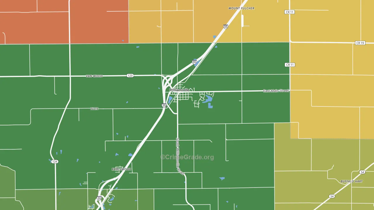 Williamsville, IL Map of Burglary Rates