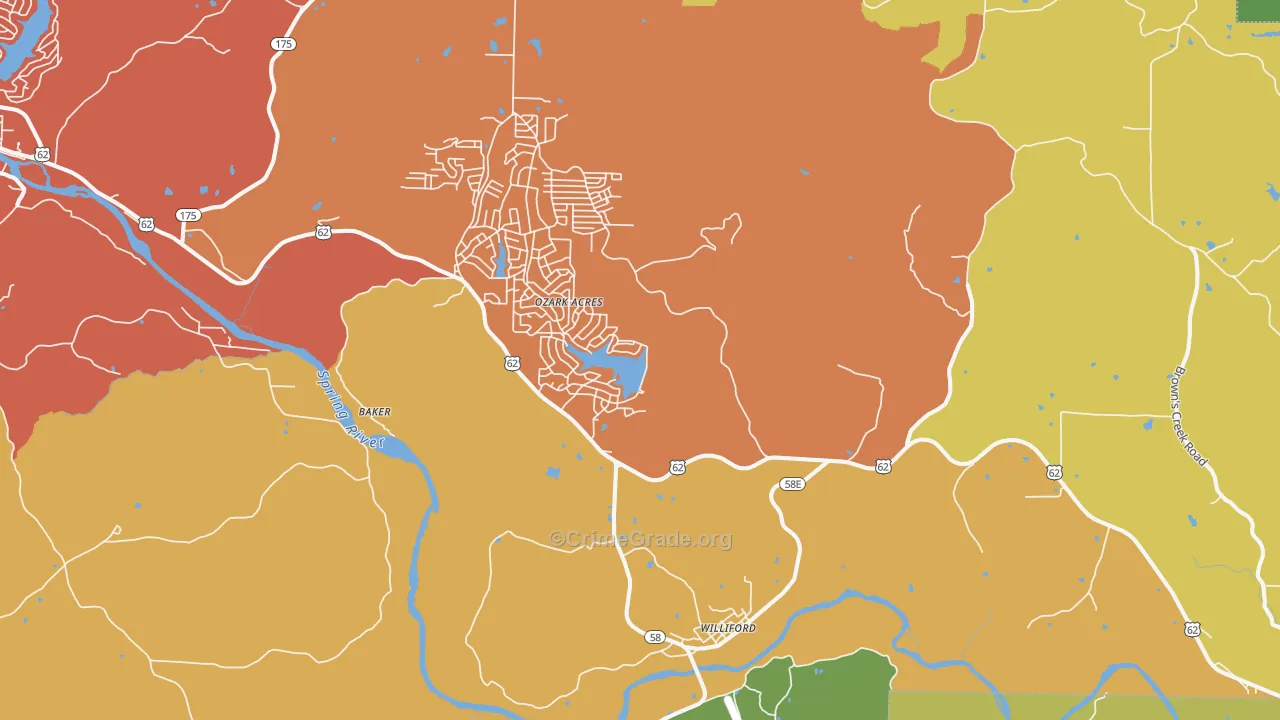 Williford, AR Map of Burglary Rates