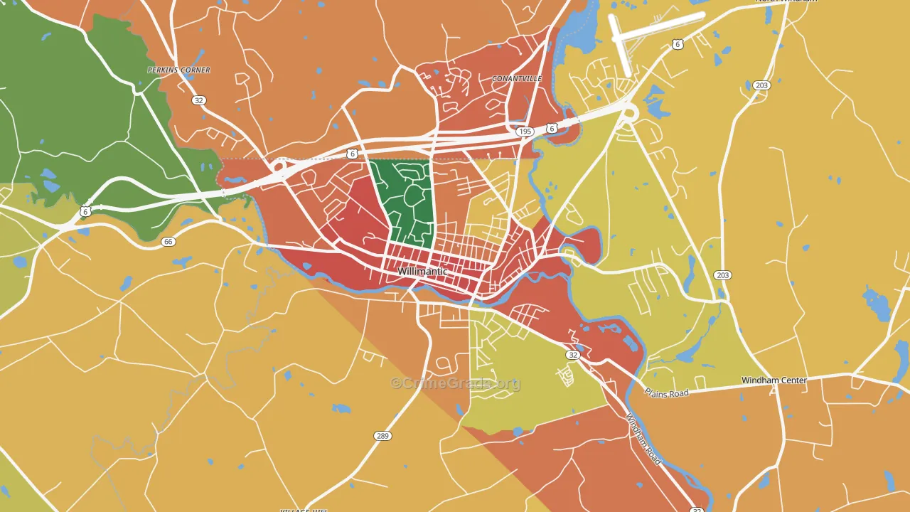 Willimantic, CT Map of Burglary Rates