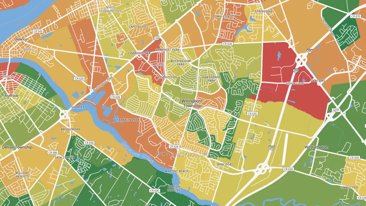 Willingboro, NJ Map of Burglary Rates
